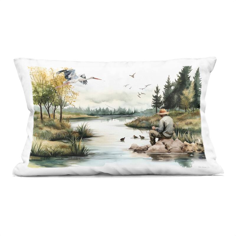 Stupell Fishing by River Landscape Decorative Printed Throw Pillow Design by Nicole DeCamp - Accent - Polyester - Green - Single