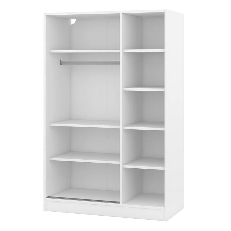 Tall Shutter Armoire Cabinet for Bedroom, Sliding Barn Door Wardrobe with Storage Shelves and Hanging Clothes Rod, White