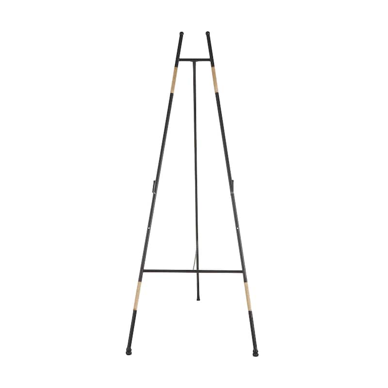 Metal Slim Foldable 2 Tier Display Easel with Wrapped Rattan Accents - Black - Roche River Decor