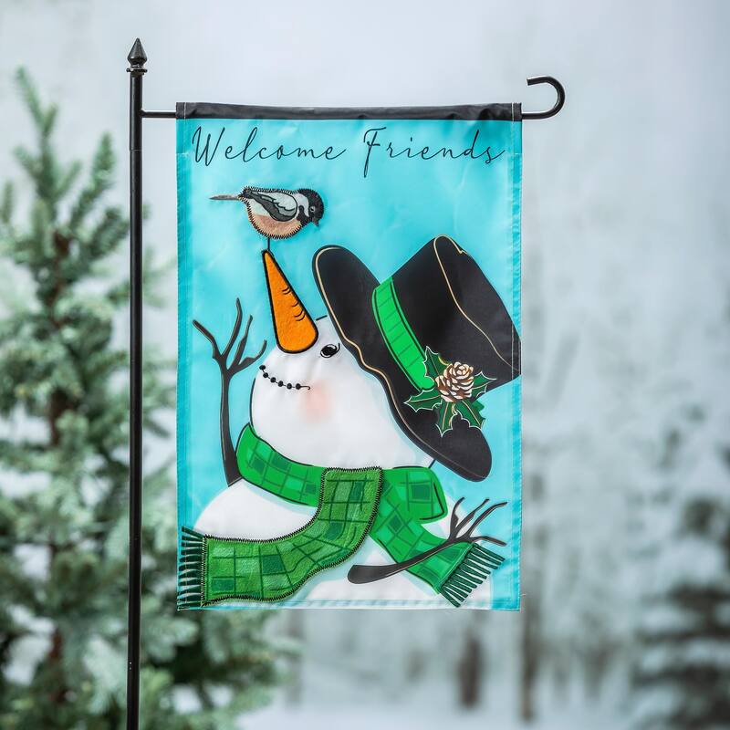 12.5 in. x 18 in. Snowman and Chickadee Applique Garden Flag