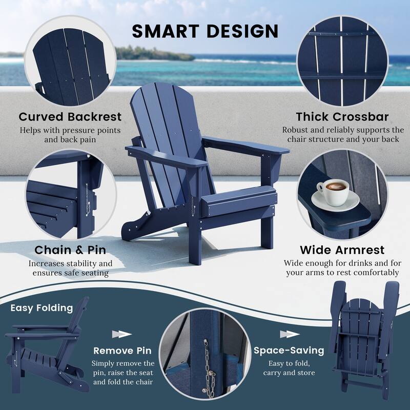 Laguna Hdpe All Weather Outdoor Patio Foldable Adirondack Chairs (Set Of 8)