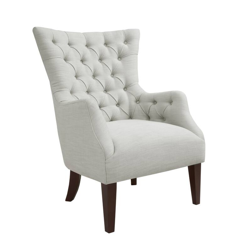 Roomfitters Tufted Wing Chair with High Back, Solid Wood Legs, Upholstered Accent Armchair with Supportive Foam Seat, Ivory