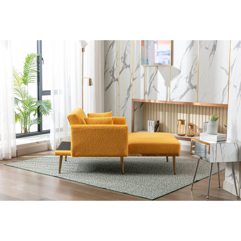 Teddy Fabric Upholstered Living Room Sleeper Sofa Chair With Rose Golden feet