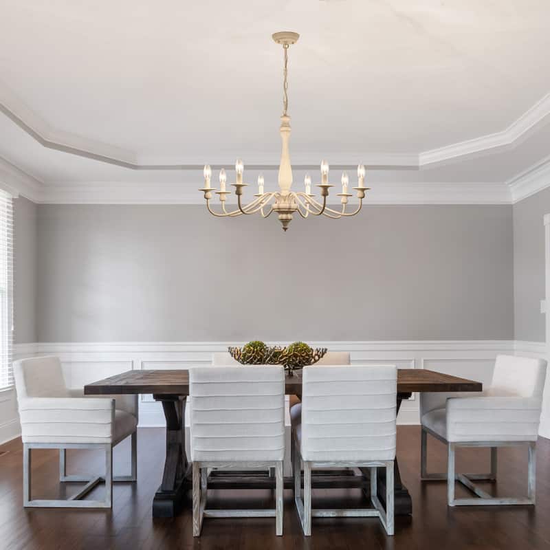 Modern Farmhouse Chandelier, 8-Light Candle Chandelier for Living Room Kitchen Island Dining Foyer - W31.1"x H20.66"