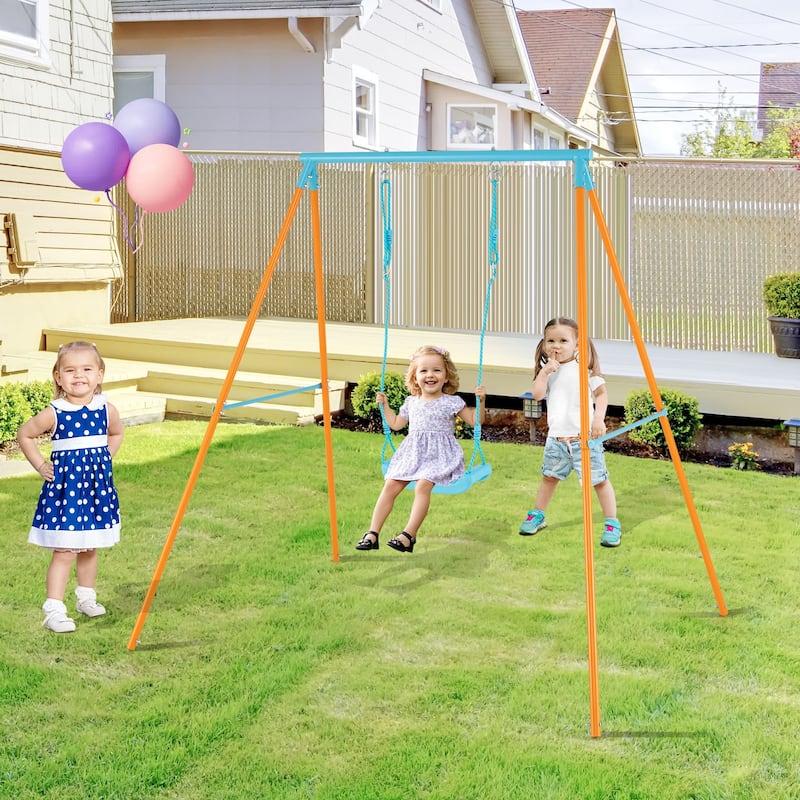 Gymax Toddler Swing Heavy Duty Metal Swing Set w/ A Frame Adjustable