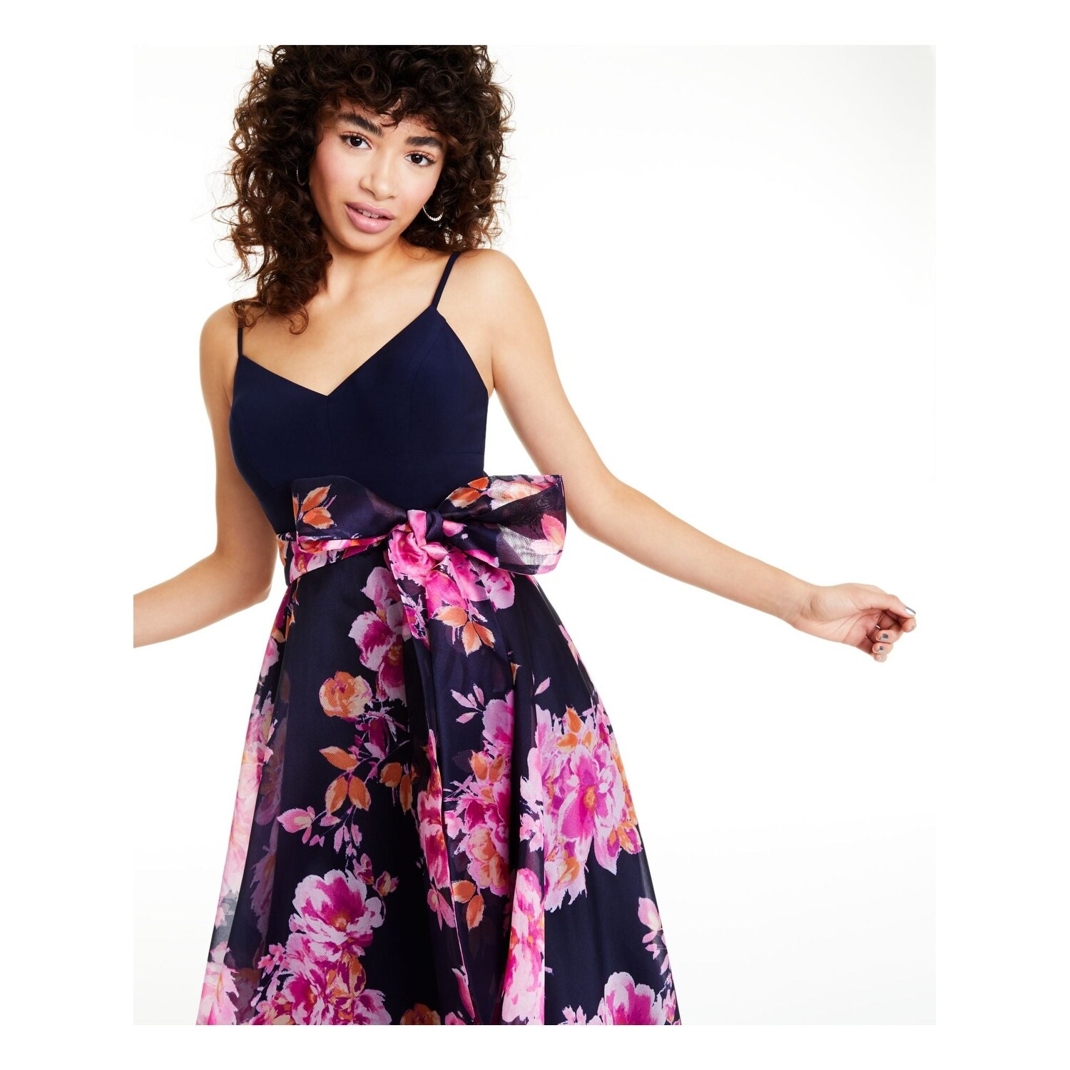 Eliza J Women's Floral Spaghetti Strap V Neck Full Length Evening Fit Flare  Dress Blue Size 8 - Bed Bath & Beyond - 40557818