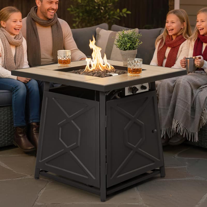 Outdoor 28 Inch 50,000 BTU Propane Gas Fire Pit Table with Cover - 28 inches