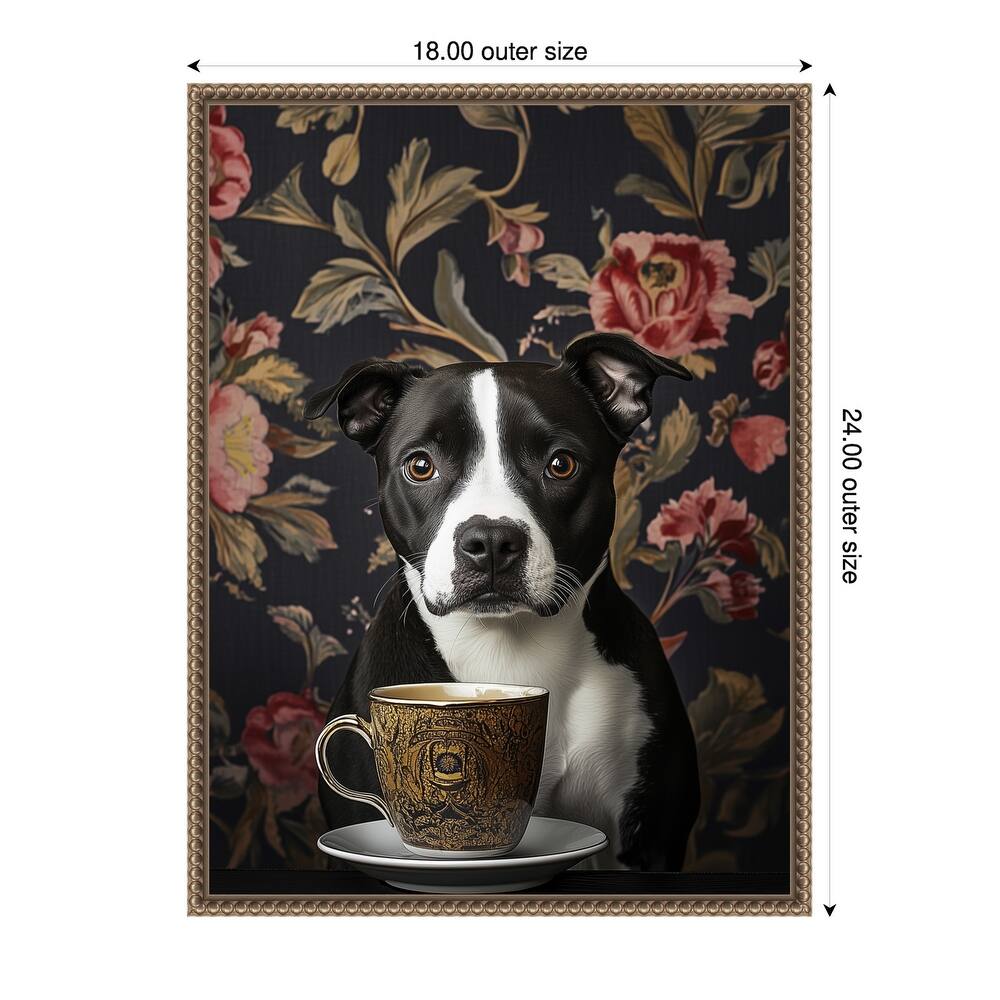 The Refined Staffy Cafe Moment by Mowzu Framed Canvas Wall Art