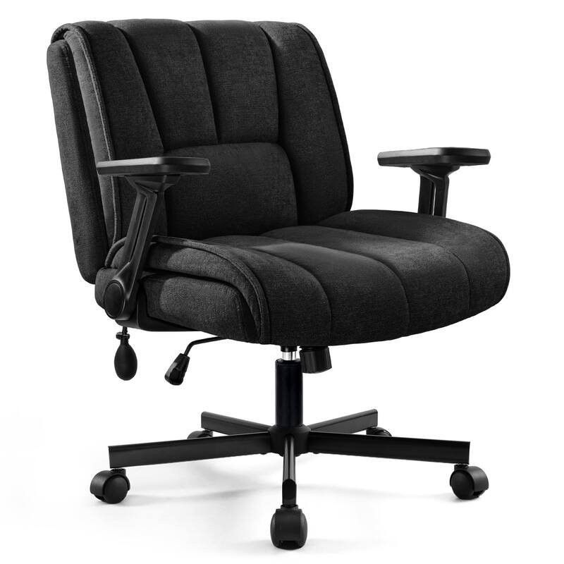BOSSIN Criss Cross Office Chair with Flip-Up Arms - Wide Seat Desk Chair with Dynamic Airbag Lumbar Support & Wheels