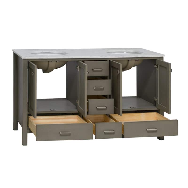 KitchenBathCollection Horizon 60" Double Bathroom Vanity with Engineered Carrara Top