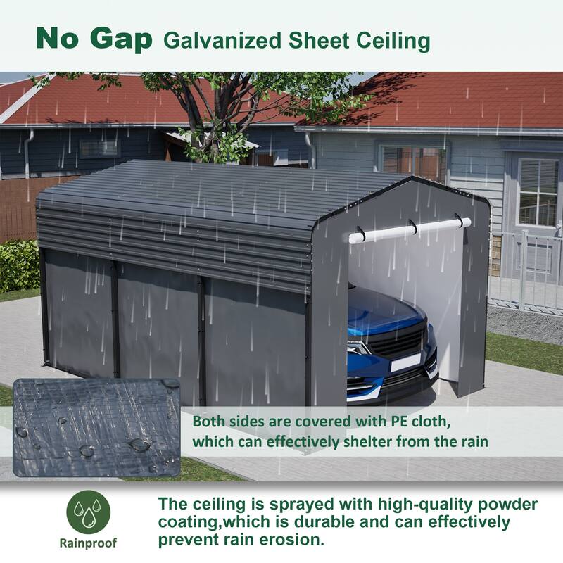 10x15 FT Metal Carport Carports with Waterproof Cloth, Heavy Duty Galvanized Steel Roof, Outdoor Car Shelter