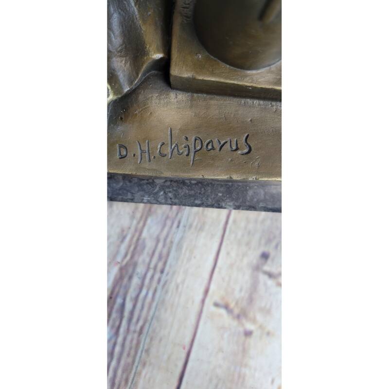 Young Roman Woman Leaning Against Pillar Bronze Figure Statue Sculpture Decor