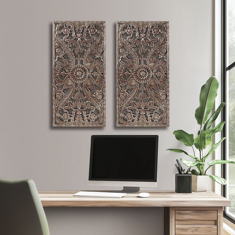 Madison Park Botanical Distressed Carved Wood Wall Decor (Set of 2)