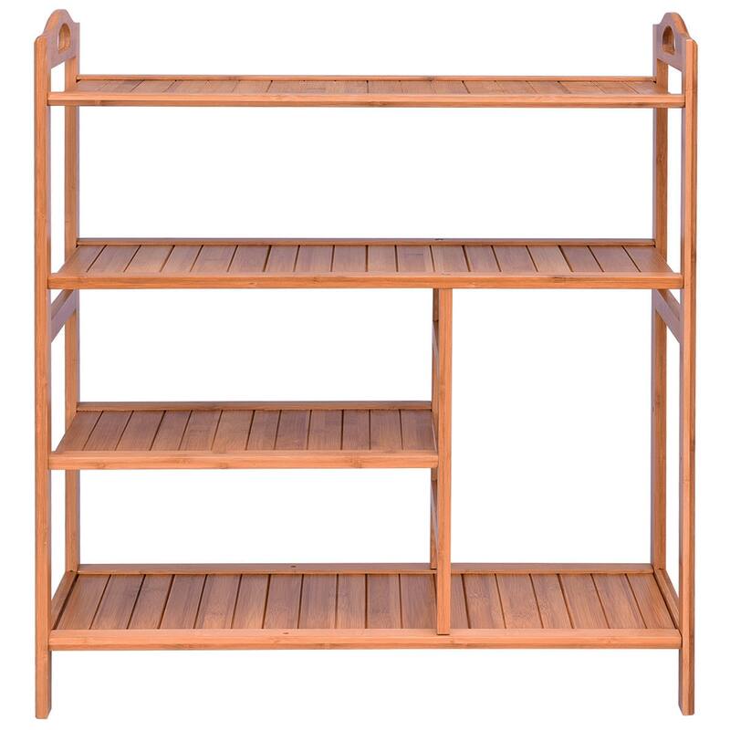 Gymax 4 Tier Multifunction Bamboo Shoe Rack Boot Tower Shelf Storage - See Details