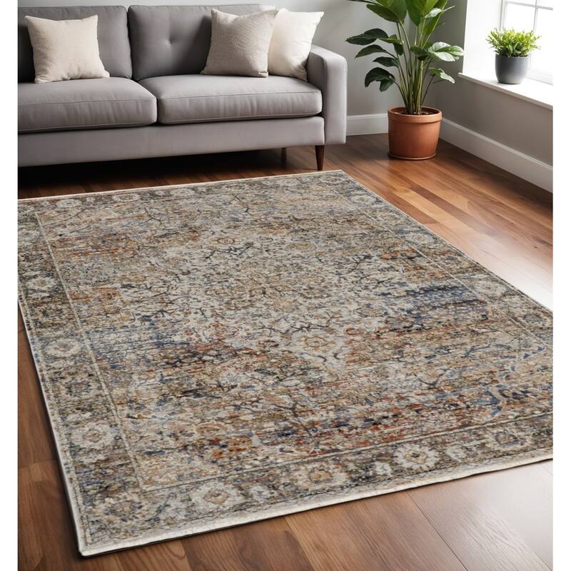 Xexej Power Loomed Distressed Floral Traditional Non Skid with Fringe Area Rug By HomeRoots