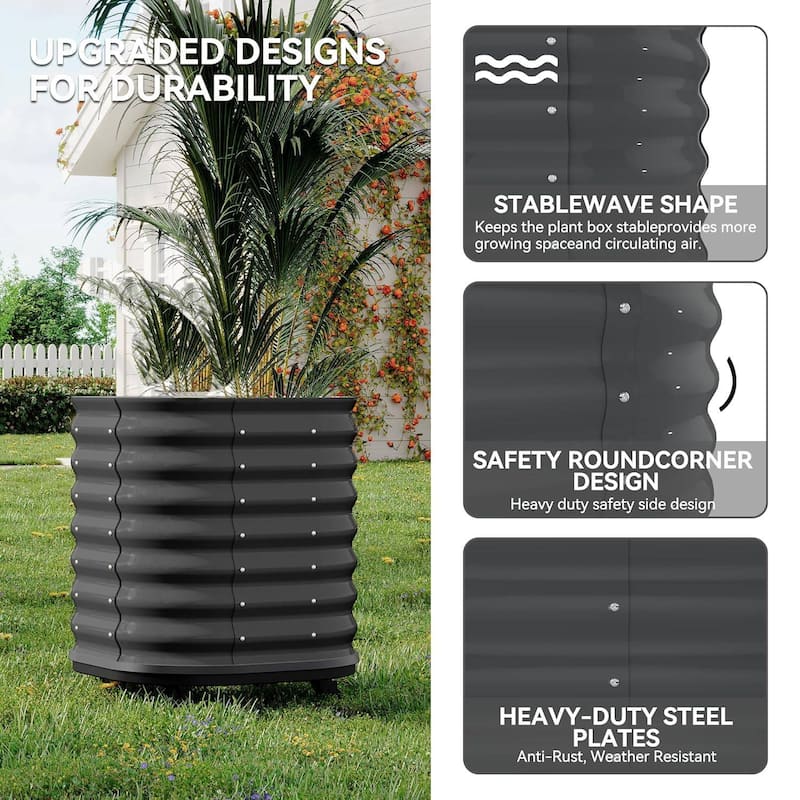 23.6" Self-Watering Rolling Metal Garden Bed - 1 PC