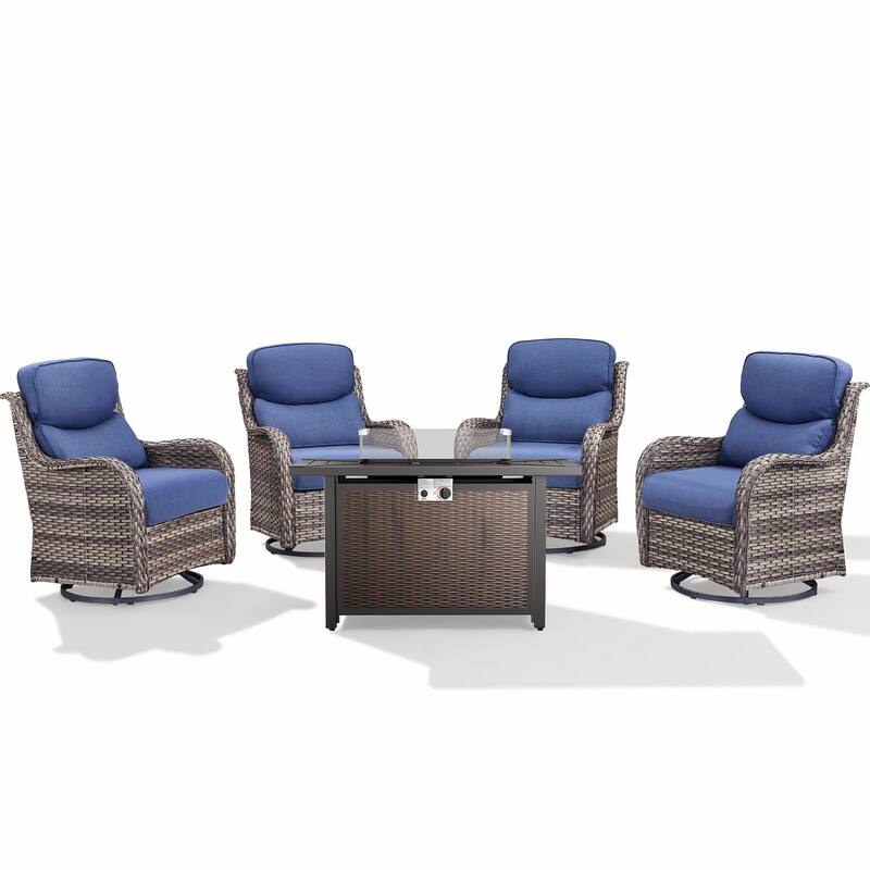 Pocassy Patio Sofa Swivel Chair Set with 43" Fire Pit Table