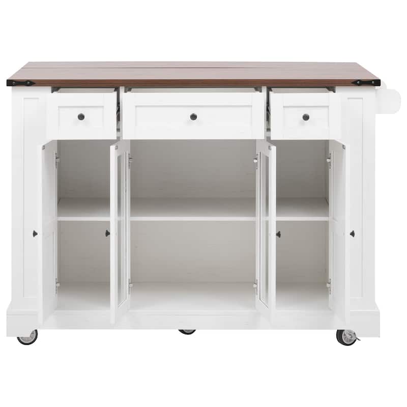 Quenie Farmhouse Kitchen Island with Drop Leaf and 3 Drawers(53-in x30-in x36-in)