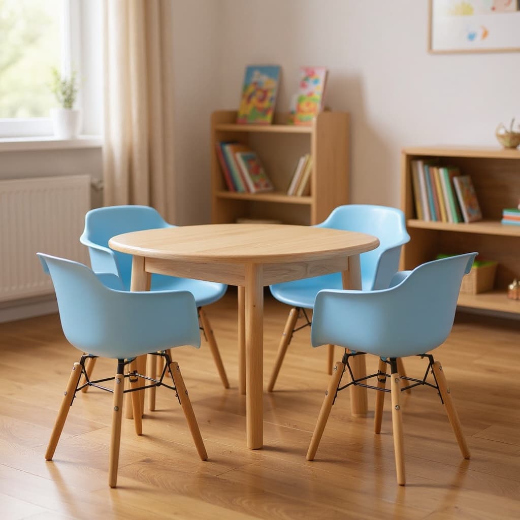 HomeRoots Set Of Four Blue And Brown Heavy Duty Plastic And Wood Juvenile Side Chairs - 16.00 in. x 23.00 in. x 15.00 in.