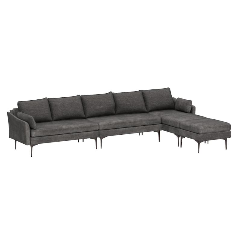 EROMMY U Shaped 6-seat Sectional Sofa Couch, Reversible Sleeper in Modern Chenille Design, with Chaise Lounge and Ottoman