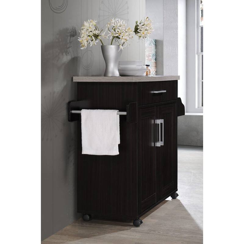 Hodedah Kitchen Island with Spice Rack plus Towel Holder - Chocolate - 15.5"Lx43.7"Wx35.3"H