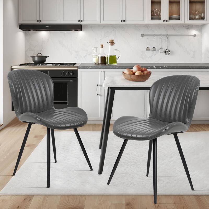 Modern Leather Upholstered Dining Chairs (Set of 2) - Grey