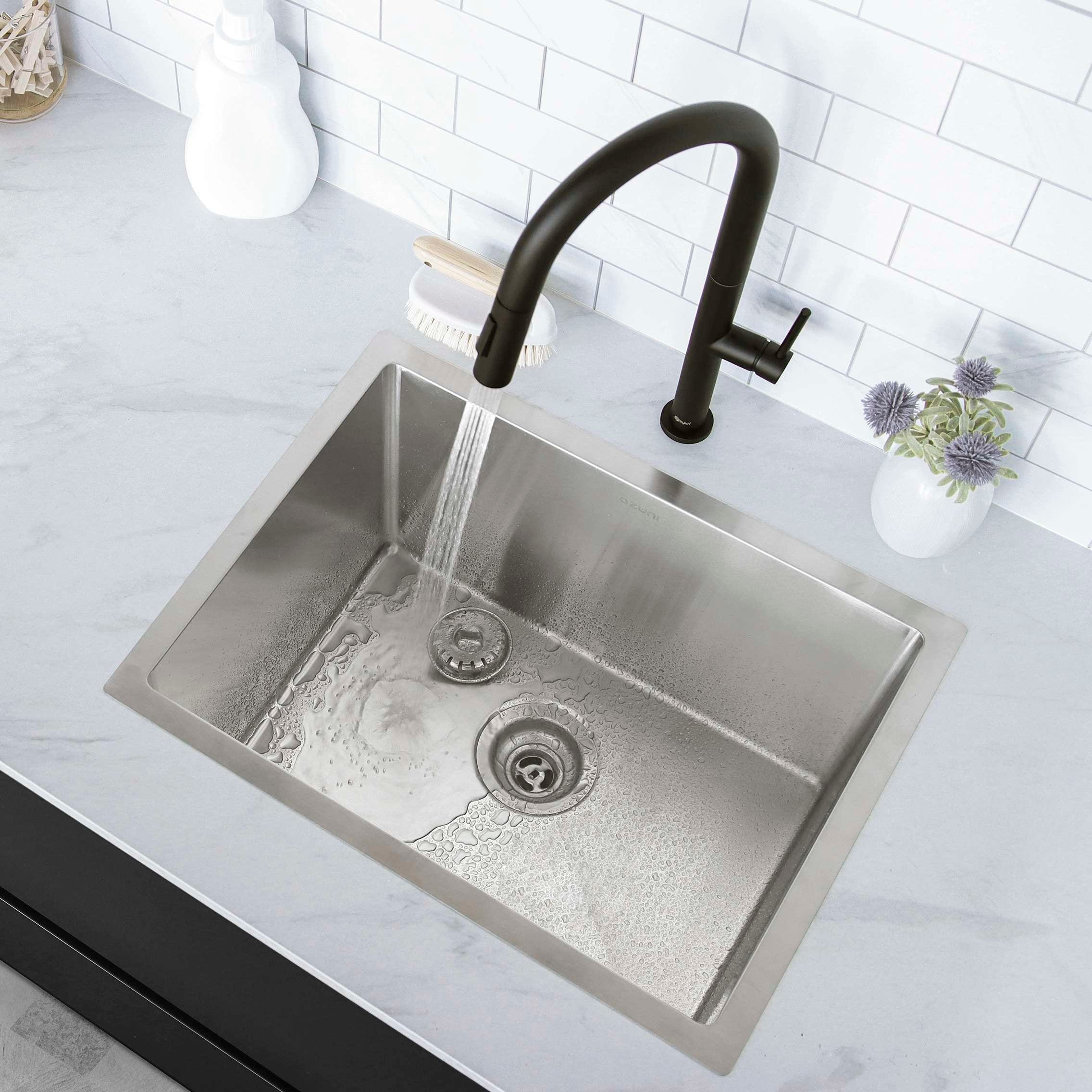 AZUNI Dual Mount 22" Single-Bowl Stainless Steel Utility Sink C122 - Brushed Satin - 22" x 17" x 12"