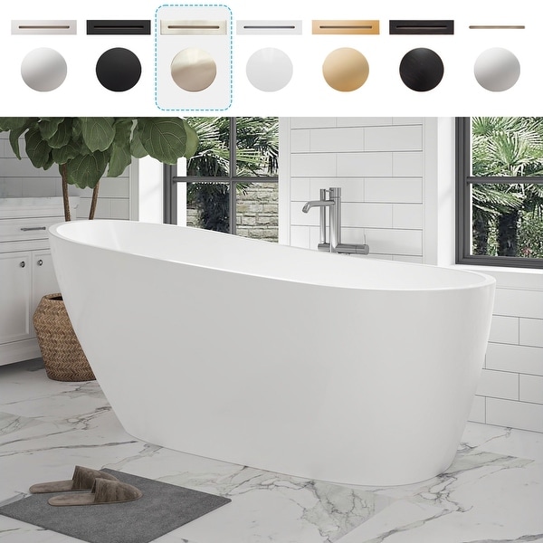 Vanity Art Colombes 67" Acrylic Freestanding Soaking Bathtub with Right Drain, Overflow & Pop-Up Drain Included