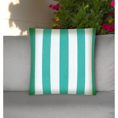 17" Turquoise and White Striped Indoor Outdoor Throw Pillow Cover