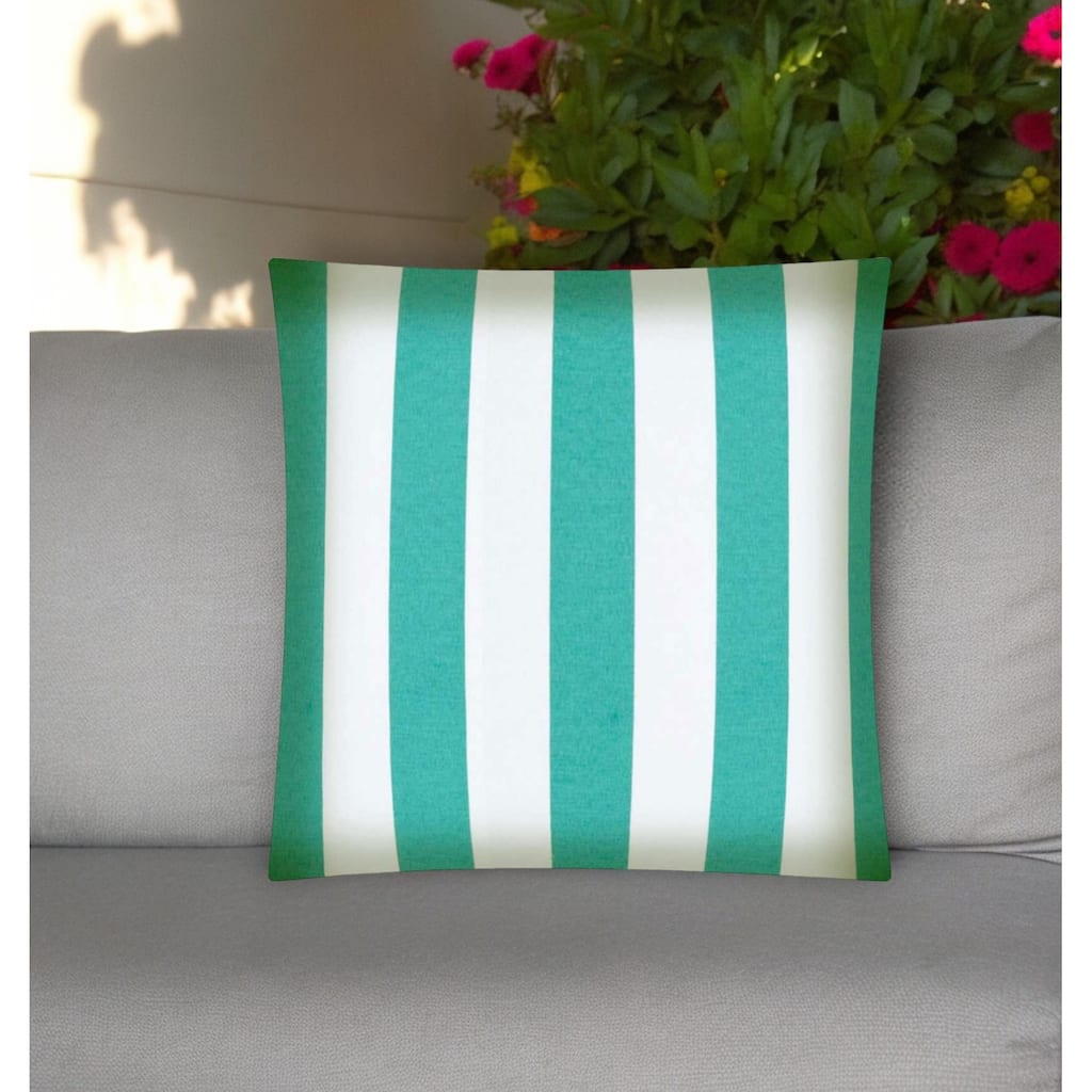 17" Turquoise and White Striped Indoor Outdoor Throw Pillow Cover