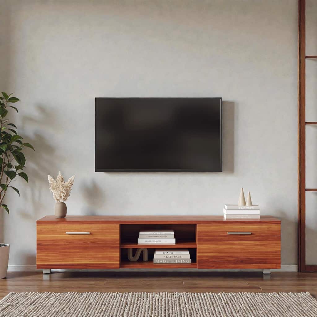 Modern 63" TV Stand for 70 Inch TVs, Media Console with Cabinets and Open Shelves, Entertainment Center for Living Room