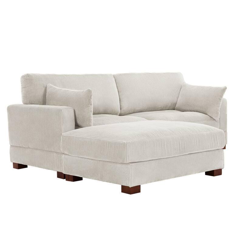 85in.W Corduroy Modular 3-Piece L-Shaped Sectional Sofa with Ottoman