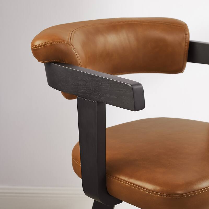 Solid Wood and Faux Leather Swivel Barstool (Set of 2)