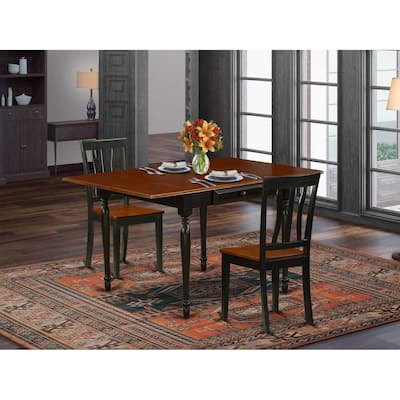 HomeStock 3-Piece Black and Cherry Finish Solid Wood Top With Dropleaf Dining Table Set