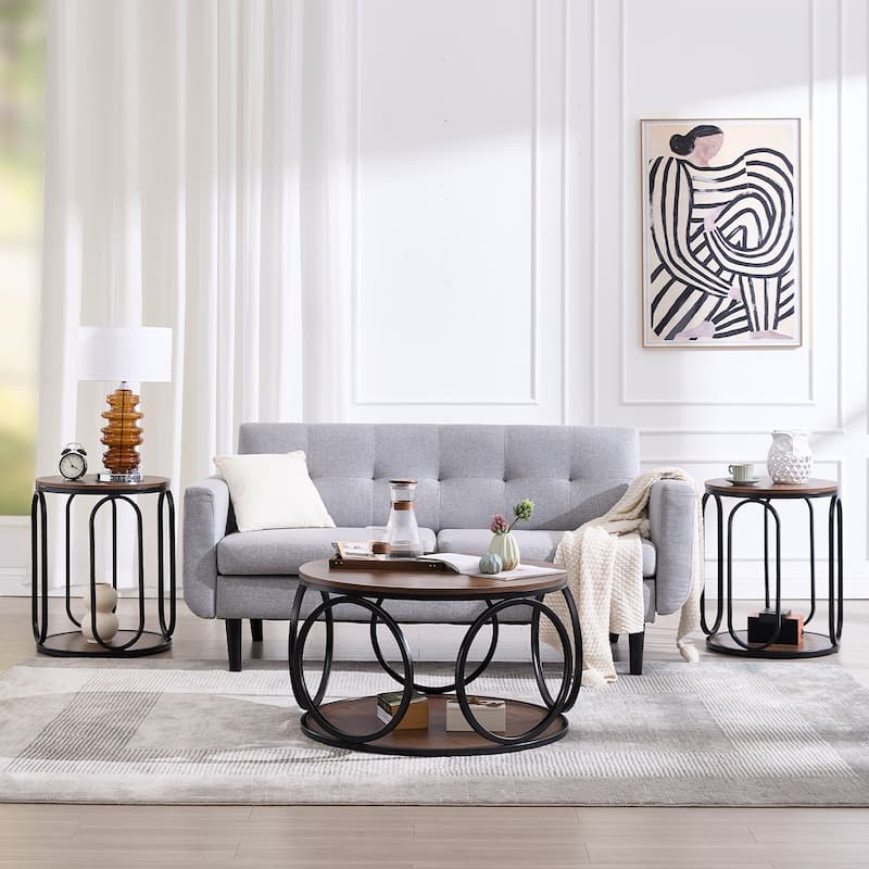 2-Tier Round Side Table, Accent End Table Nightstand - 19.7"Dia Top x 24.4"H