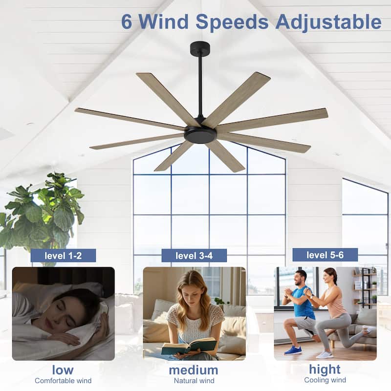 Large Ceiling Fan without Light - 8-Blade, Remote App Control, Dimmable 3CCT LED, Quiet DC Motor​