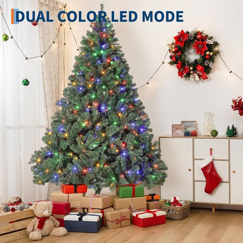 Pre-Lit Artificial Spruce Christmas Tree with White Lights, Unlit Hinged Design