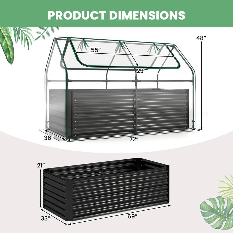 Gymax Raised Garden Bed w/ Cover 68'' x 33'' x 21'' Planter Box w/