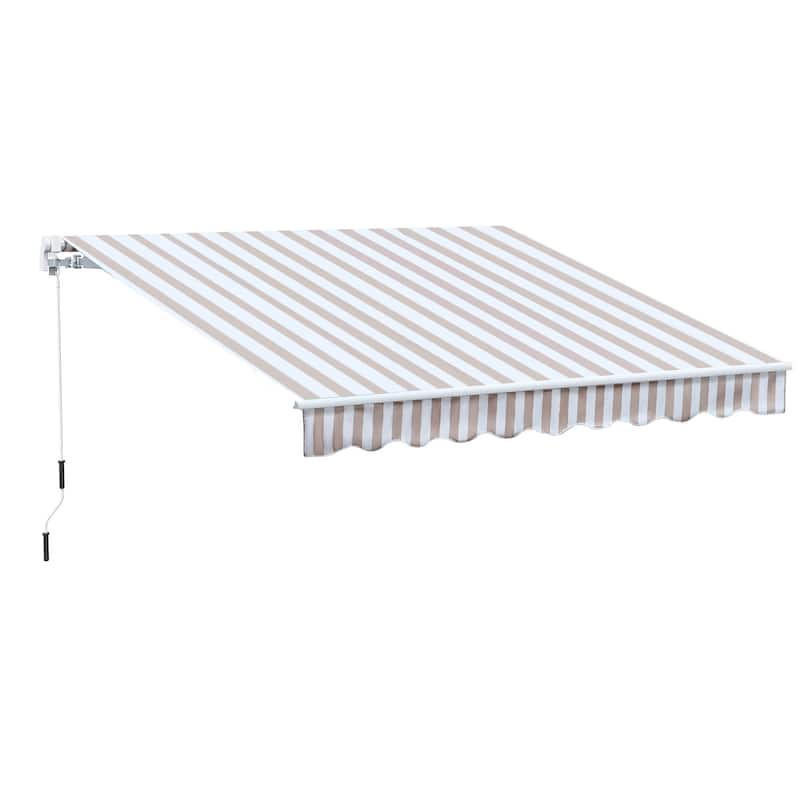 10' x 8' Retractable Awning, Sunshade Shelter w/ Manual Crank Handle, UV & Water-Resistant Fabric and Aluminum Frame - Beige Stripes