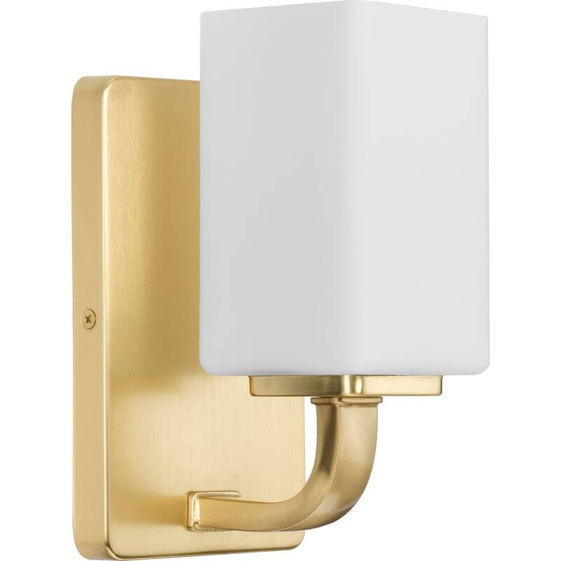 Cowan Collection One-Light Brass Etched Opal Glass Bath Vanity Light - 4.75 in x 5.5 in x 8.5 in - 4.75 in x 5.5 in x 8.5 in