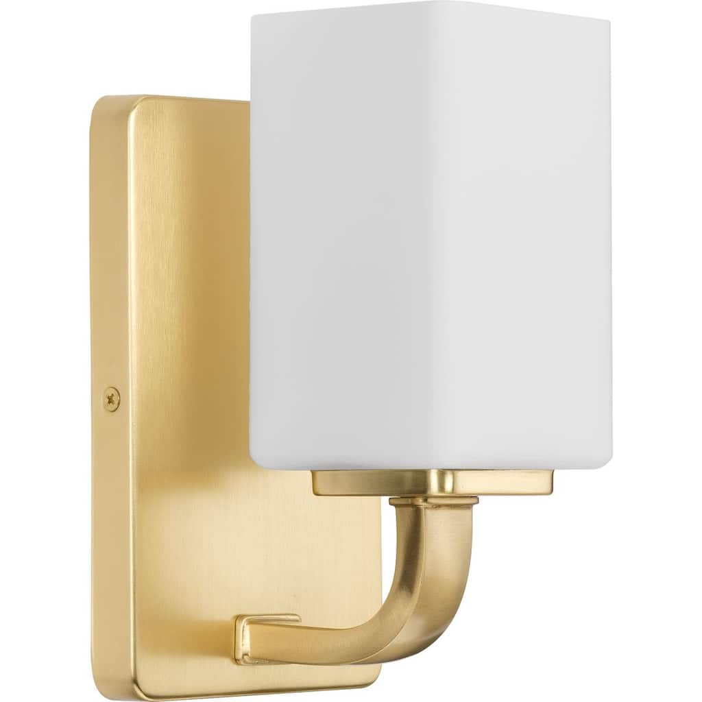 Cowan Collection One-Light Brass Etched Opal Glass Bath Vanity Light - 4.75 in x 5.5 in x 8.5 in