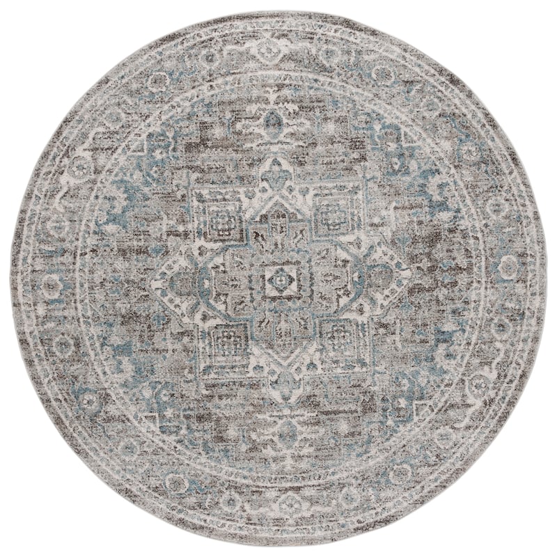 SAFAVIEH Vintage Amely Tabriz Oriental Rug - 6'7" Round - Grey/Blue