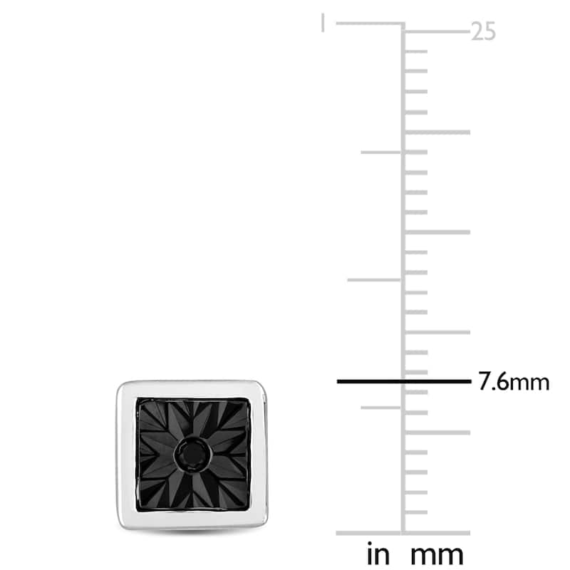 Miadora Black Diamond Accent Square Men's Stud Earrings in Sterling Silver
