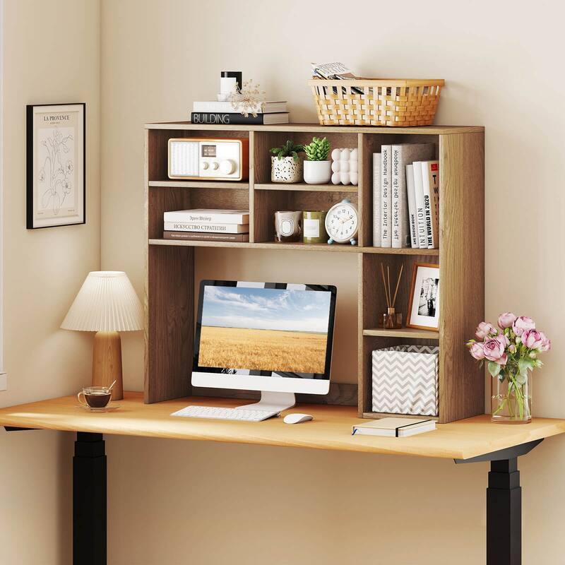 Costway Desktop Bookshelf Desk Storage Hutch with 7 Open Cubbies & 3 - See Details