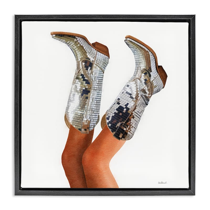 Stupell Glitzy Glam Cowgirl Boots Framed Floater Canvas Wall Art Design By Amanda Greenwood - 18 x 18 - Black