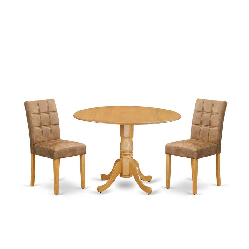 Round Dining Table Set with 2 Chairs - Oak Drop Leaf Table & Parson Chairs - Modern Dining Room Furniture