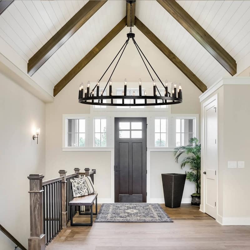 24 Light Modern Farmhouse Black Wagon Wheel Chandelier 48 Inch