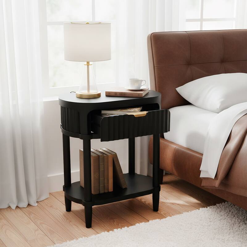 NightStand with Drawer - Modern Bedside Table with Open Shelf