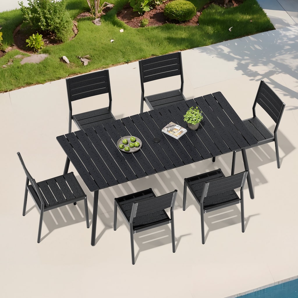 7-Piece Outdoor Dining Set Aluminum Dining table with Stackable Chairs