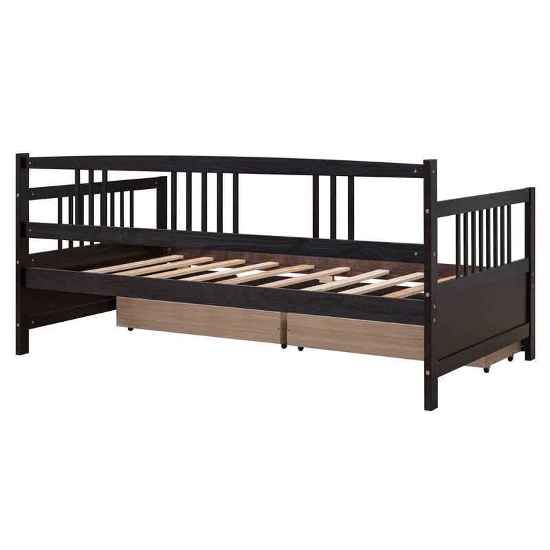 Twin Size Wooden Daybed with 2 Drawers, Space-Saving Storage, Espresso Finish
